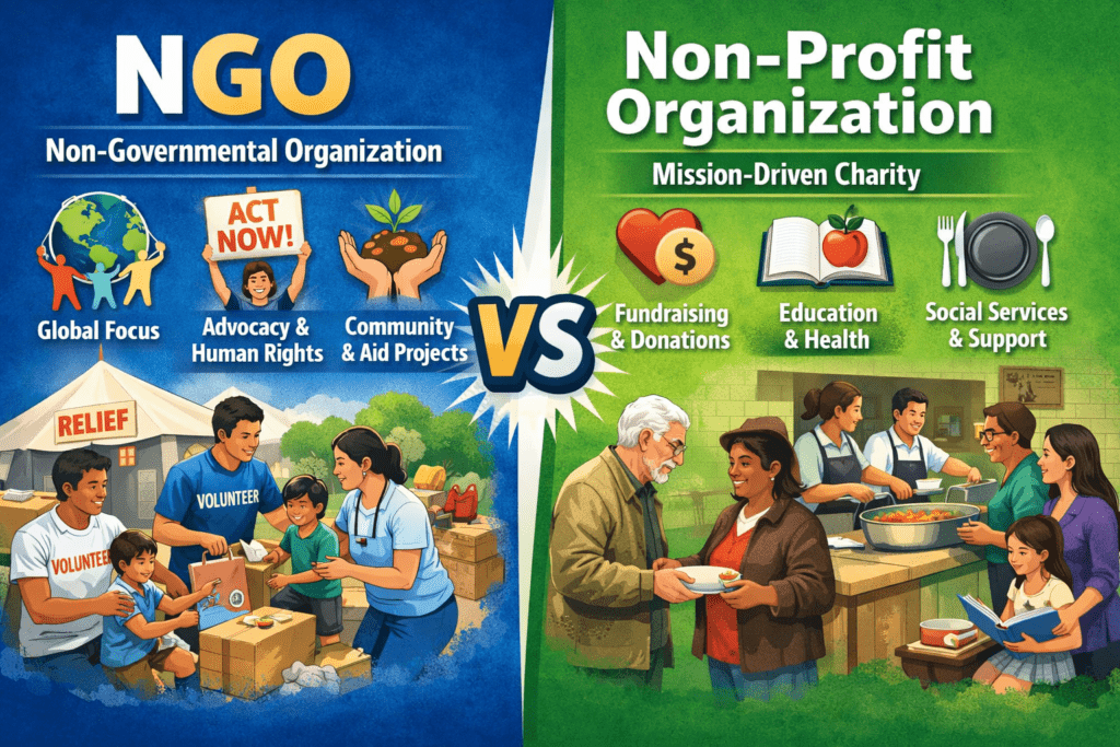NGO vs Non-Profit Organization एनजीओ बनाम गैर-लाभकारी संगठन