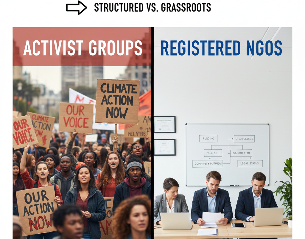 भारत में एक्टिविस्ट समूहों और पंजीकृत एनजीओ के बीच अंतर
